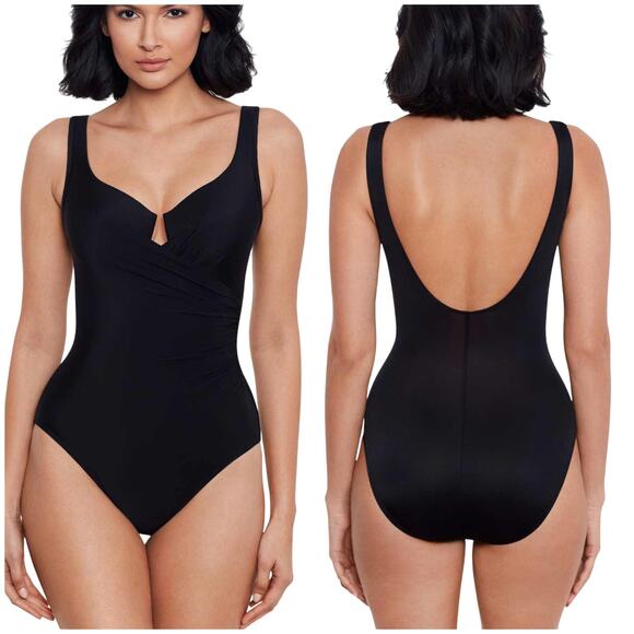 Miraclesuit NWOT Must Haves Escape One Piece Swimsuit Size 10 Black Underwire
